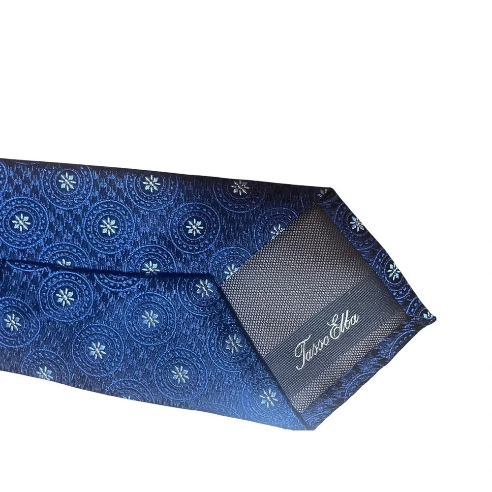 Tasso Elba‎ Palermo Mens Navy Blue Silk Medallion Geometric Necktie 10008595900